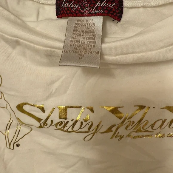 Baby Phat Cream Fitted Cap Sleeve Tee - Picture 2 of 2